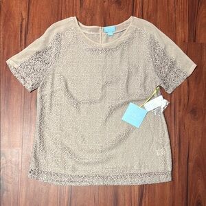 NWT!  CeCe Tan Cream Blouse, size Large
